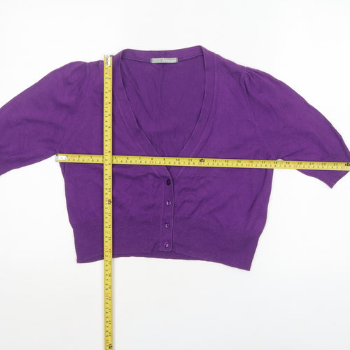 Marks and Spencer Women Purple Size 14 V-Neck Cotton Cardigan
