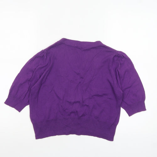 Marks and Spencer Women Purple Size 14 V-Neck Cotton Cardigan