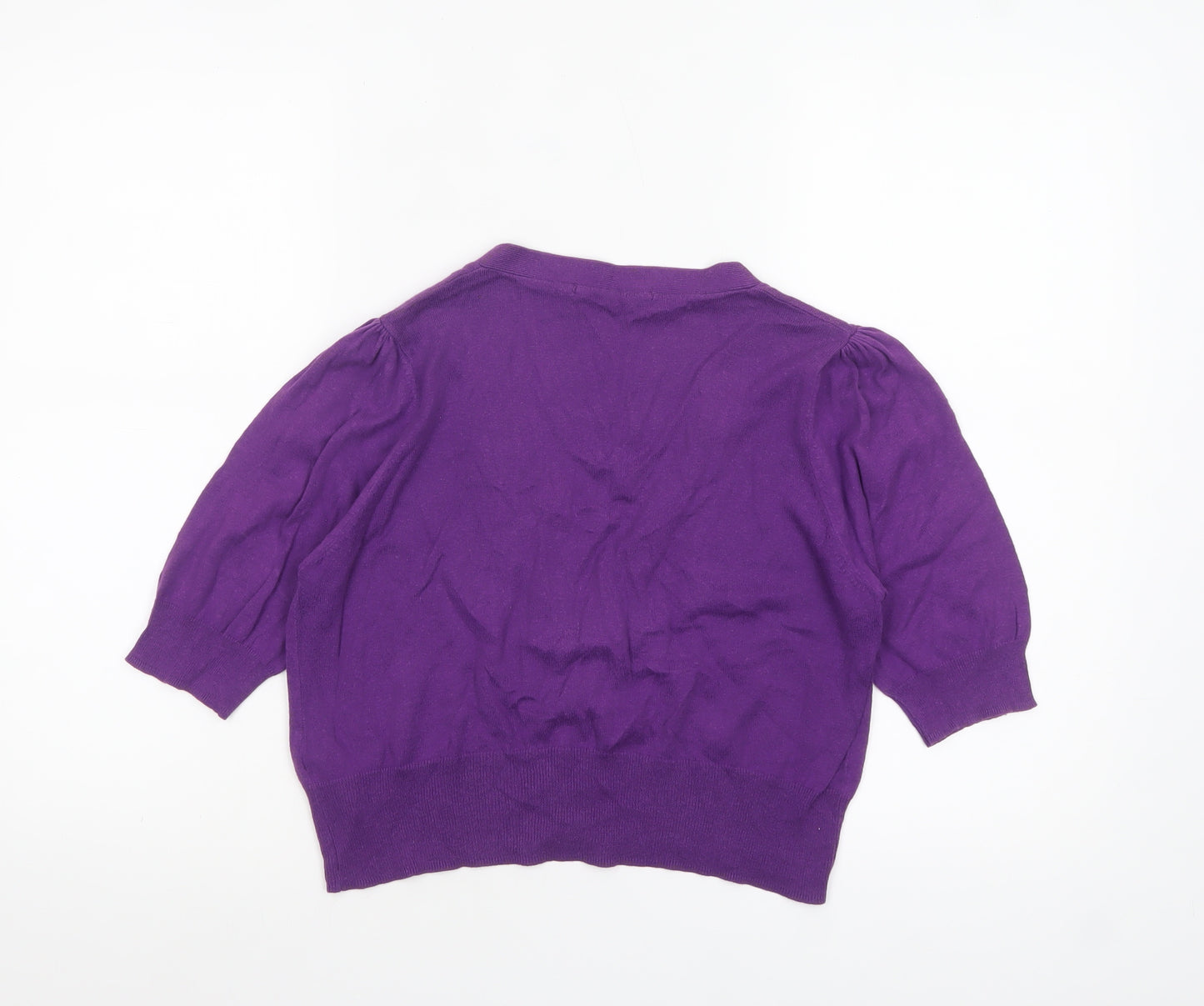 Marks and Spencer Women Purple Size 14 V-Neck Cotton Cardigan