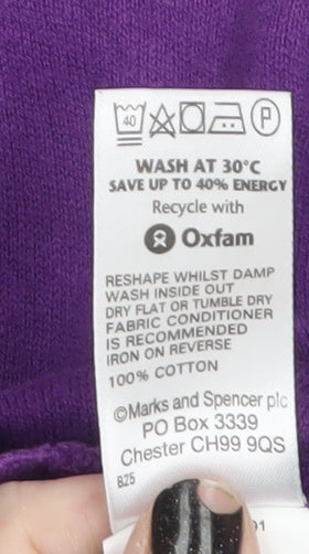 Marks and Spencer Women Purple Size 14 V-Neck Cotton Cardigan