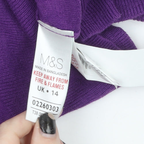 Marks and Spencer Women Purple Size 14 V-Neck Cotton Cardigan
