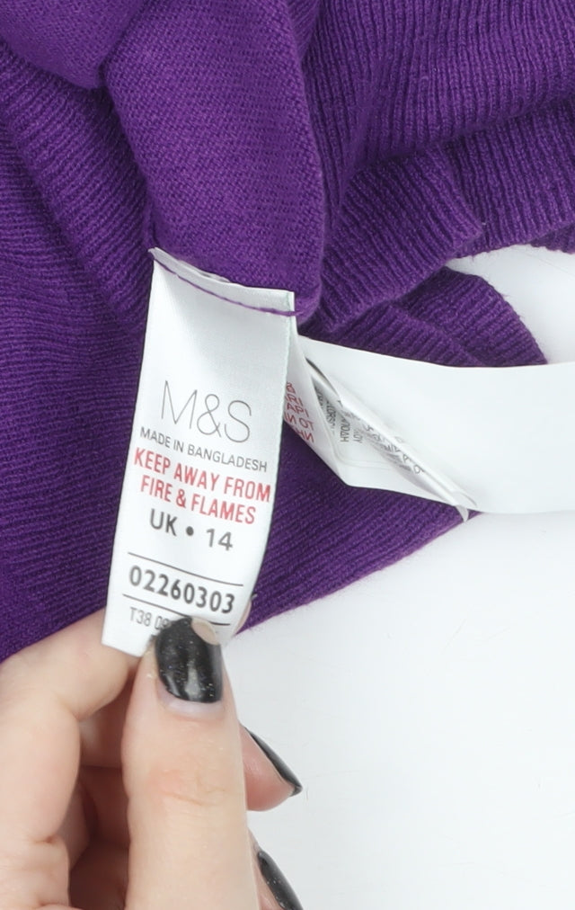 Marks and Spencer Women Purple Size 14 V-Neck Cotton Cardigan