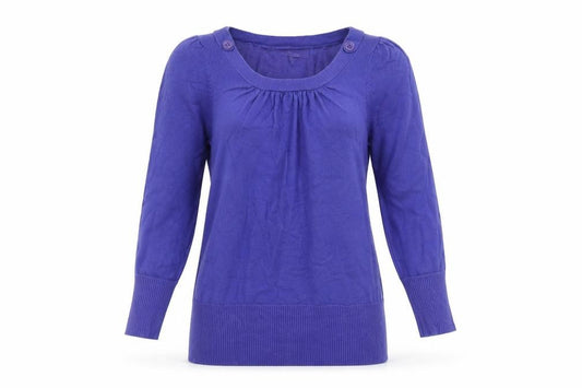 Front view of Autonomy women’s purple, size UK 12, lightweight cotton scoop neck jumper