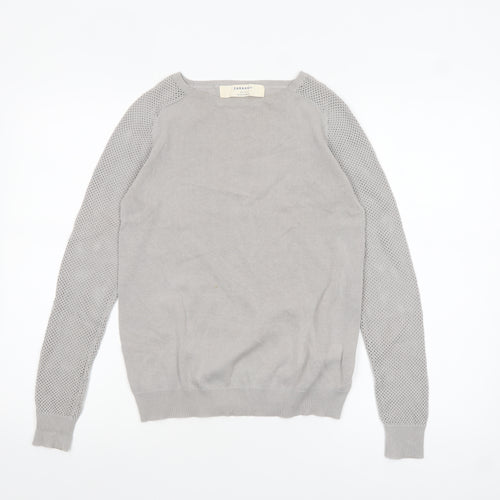 Zara Knit Women's Grey Cotton Crew Neck Long Sleeve Pullover Jumper Size 8