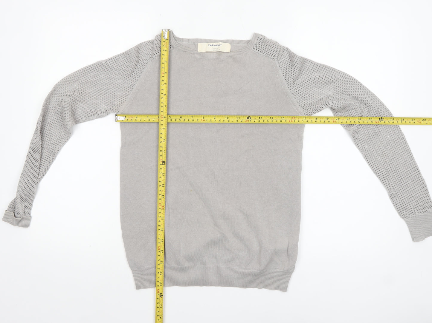 Zara Knit Women's Grey Cotton Crew Neck Long Sleeve Pullover Jumper Size 8