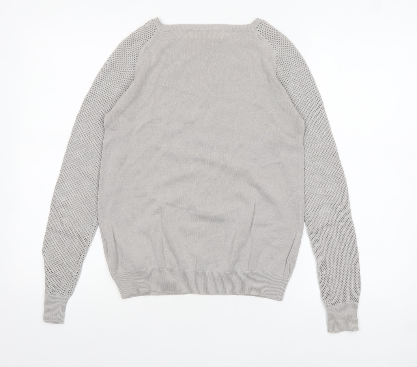 Zara Knit Women's Grey Cotton Crew Neck Long Sleeve Pullover Jumper Size 8
