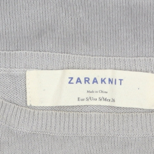 Zara Knit Women's Grey Cotton Crew Neck Long Sleeve Pullover Jumper Size 8
