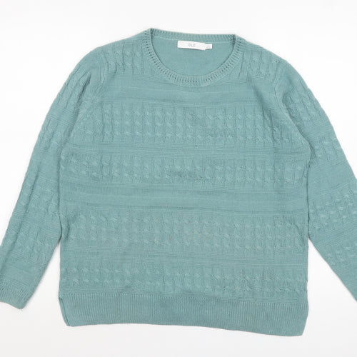 ISLE Womens Green Cable Knit Pullover Jumper Size 14-16