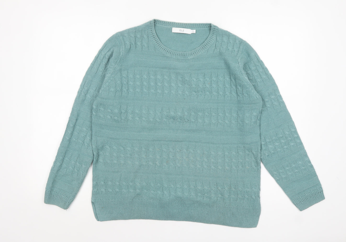 ISLE Womens Green Cable Knit Pullover Jumper Size 14-16