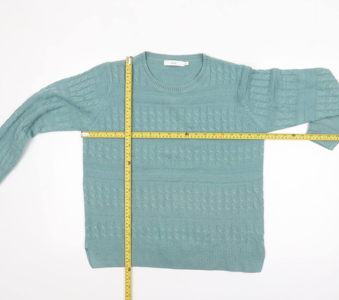 ISLE Womens Green Cable Knit Pullover Jumper Size 14-16