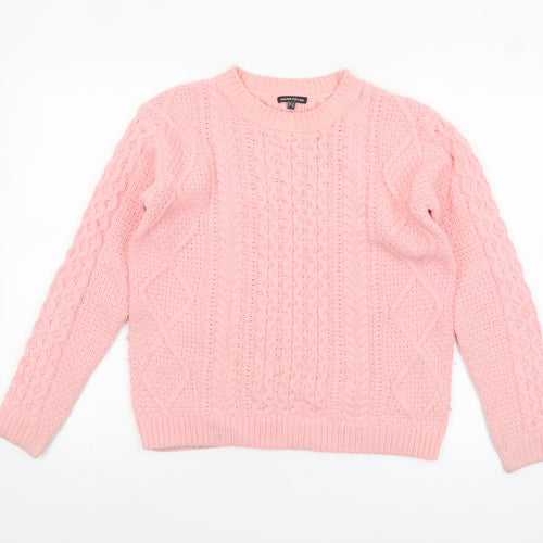 Warehouse Women Pink Cable Knit Acrylic Jumper UK 10