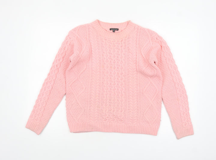 Warehouse Women Pink Cable Knit Acrylic Jumper UK 10