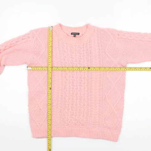 Warehouse Women Pink Cable Knit Acrylic Jumper UK 10