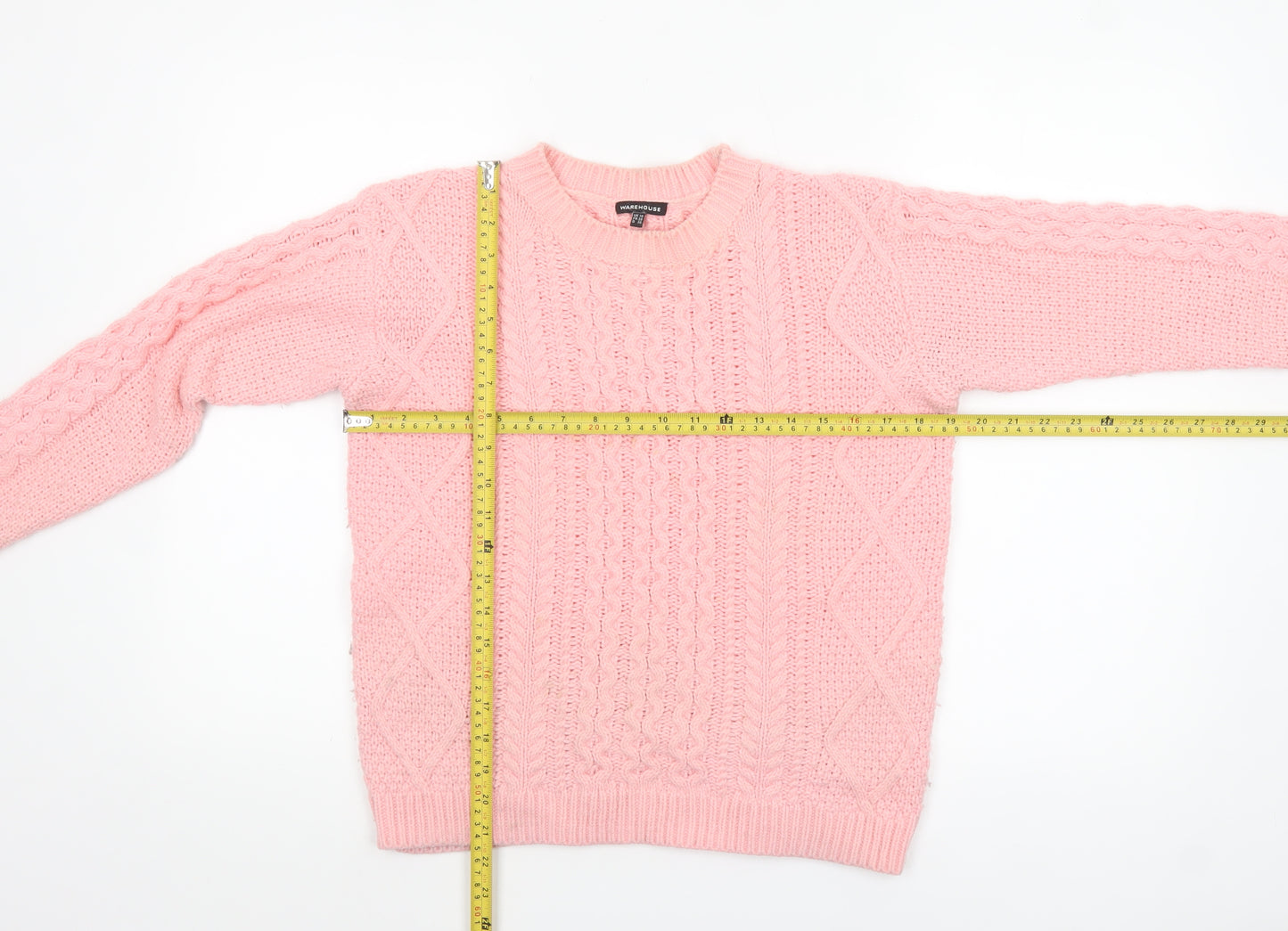 Warehouse Women Pink Cable Knit Acrylic Jumper UK 10