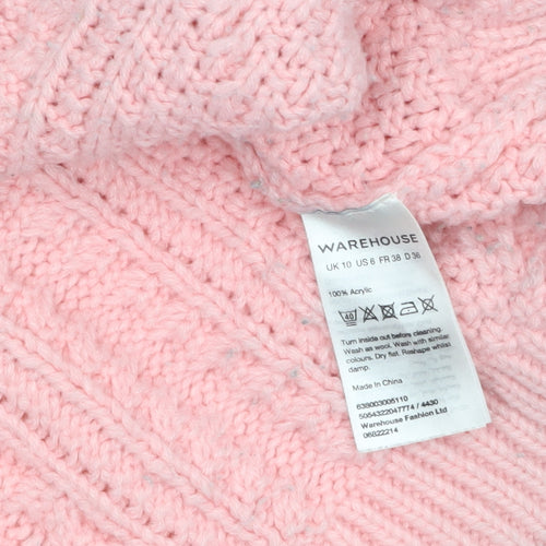 Warehouse Women Pink Cable Knit Acrylic Jumper UK 10