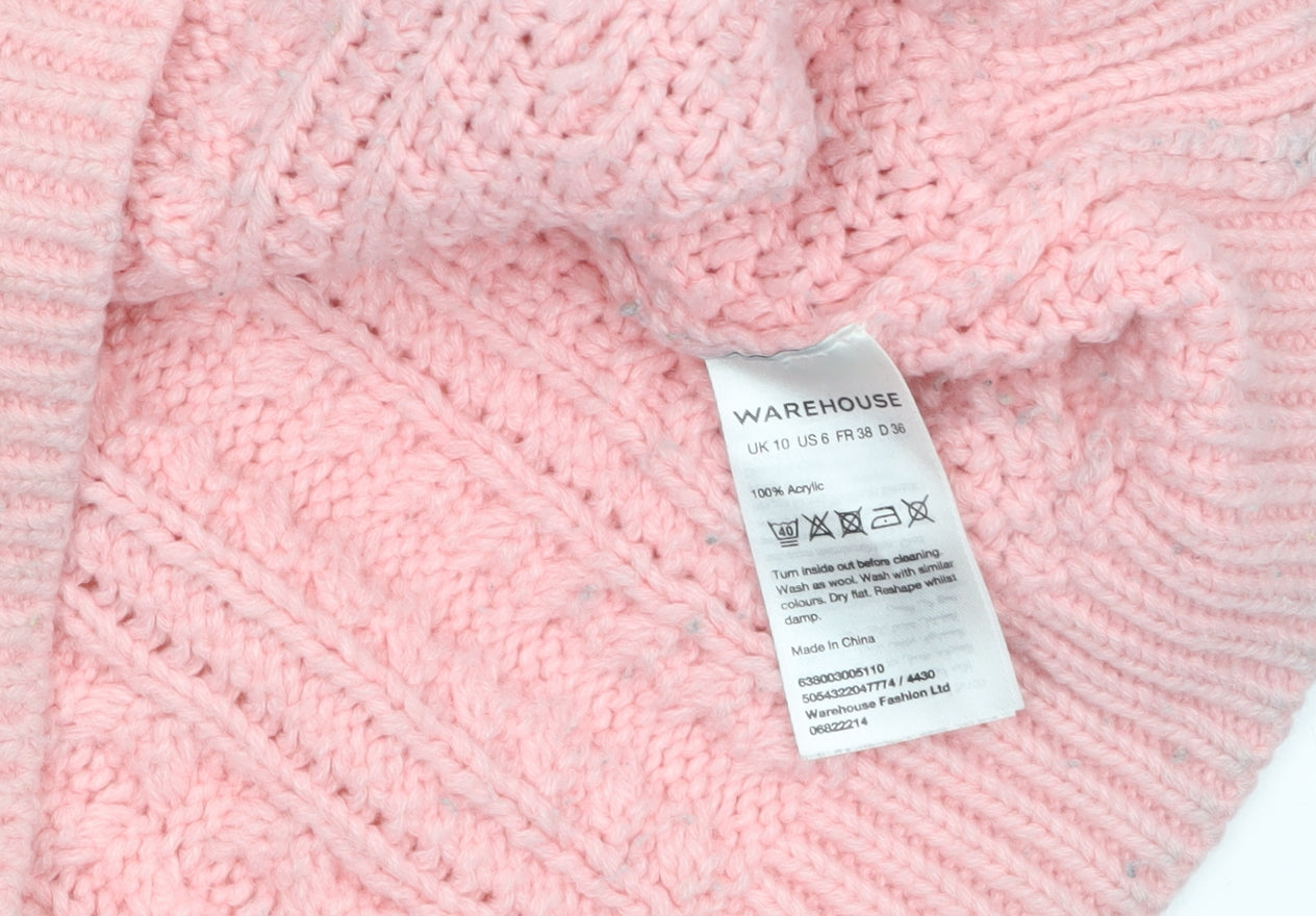 Warehouse Women Pink Cable Knit Acrylic Jumper UK 10