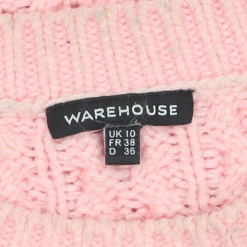 Warehouse Women Pink Cable Knit Acrylic Jumper UK 10