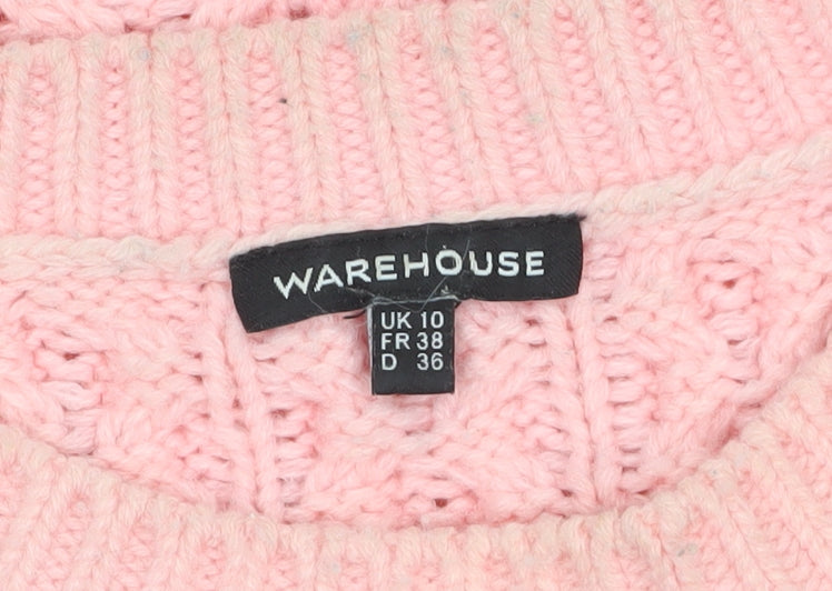 Warehouse Women Pink Cable Knit Acrylic Jumper UK 10