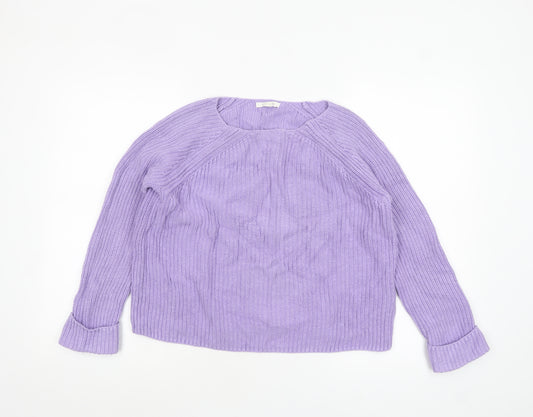 White Stuff Women’s Purple Cotton Chunky Knit Jumper UK 10