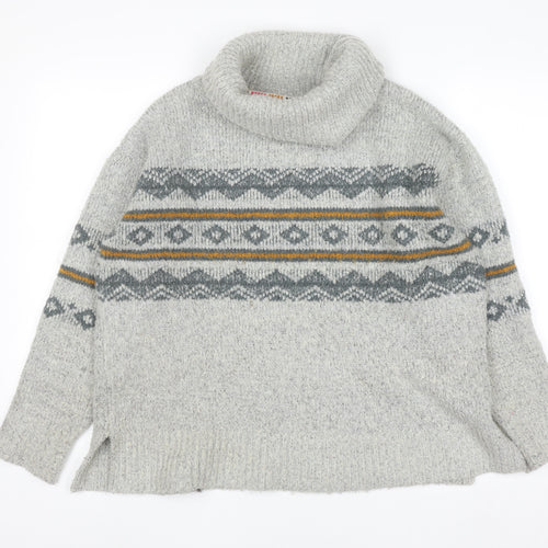 Weird Fish Unisex Grey Fair Isle Roll Neck Knit Jumper Size 10