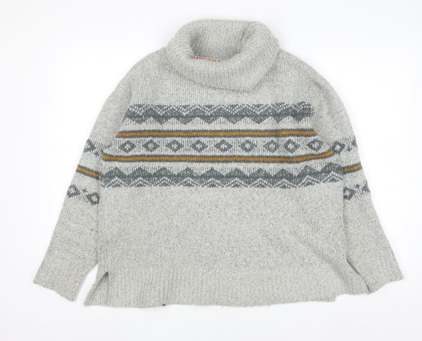 Weird Fish Unisex Grey Fair Isle Roll Neck Knit Jumper Size 10