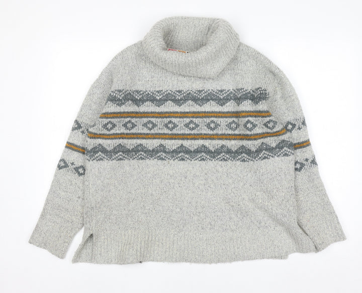 Weird Fish Unisex Grey Fair Isle Roll Neck Knit Jumper Size 10