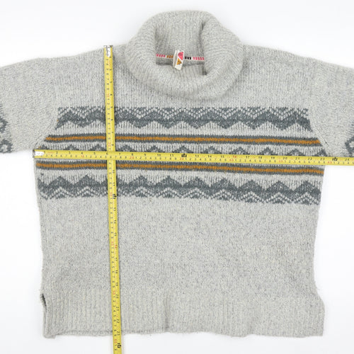 Weird Fish Unisex Grey Fair Isle Roll Neck Knit Jumper Size 10
