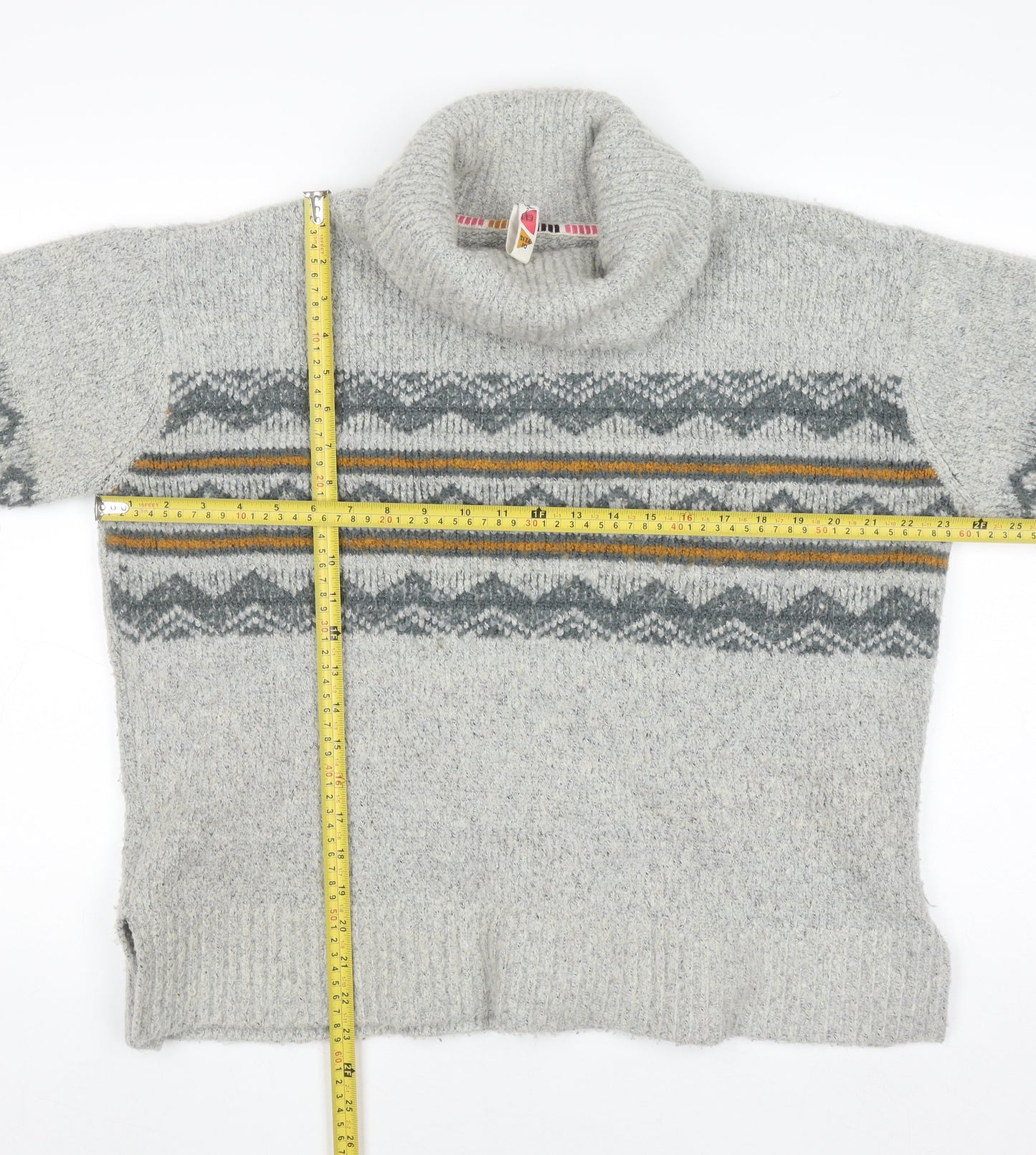 Weird Fish Unisex Grey Fair Isle Roll Neck Knit Jumper Size 10