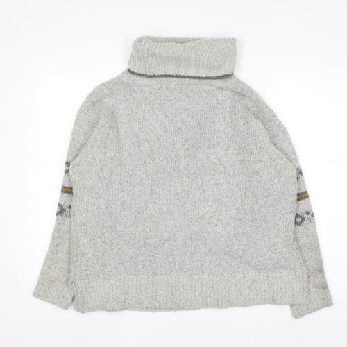 Weird Fish Unisex Grey Fair Isle Roll Neck Knit Jumper Size 10