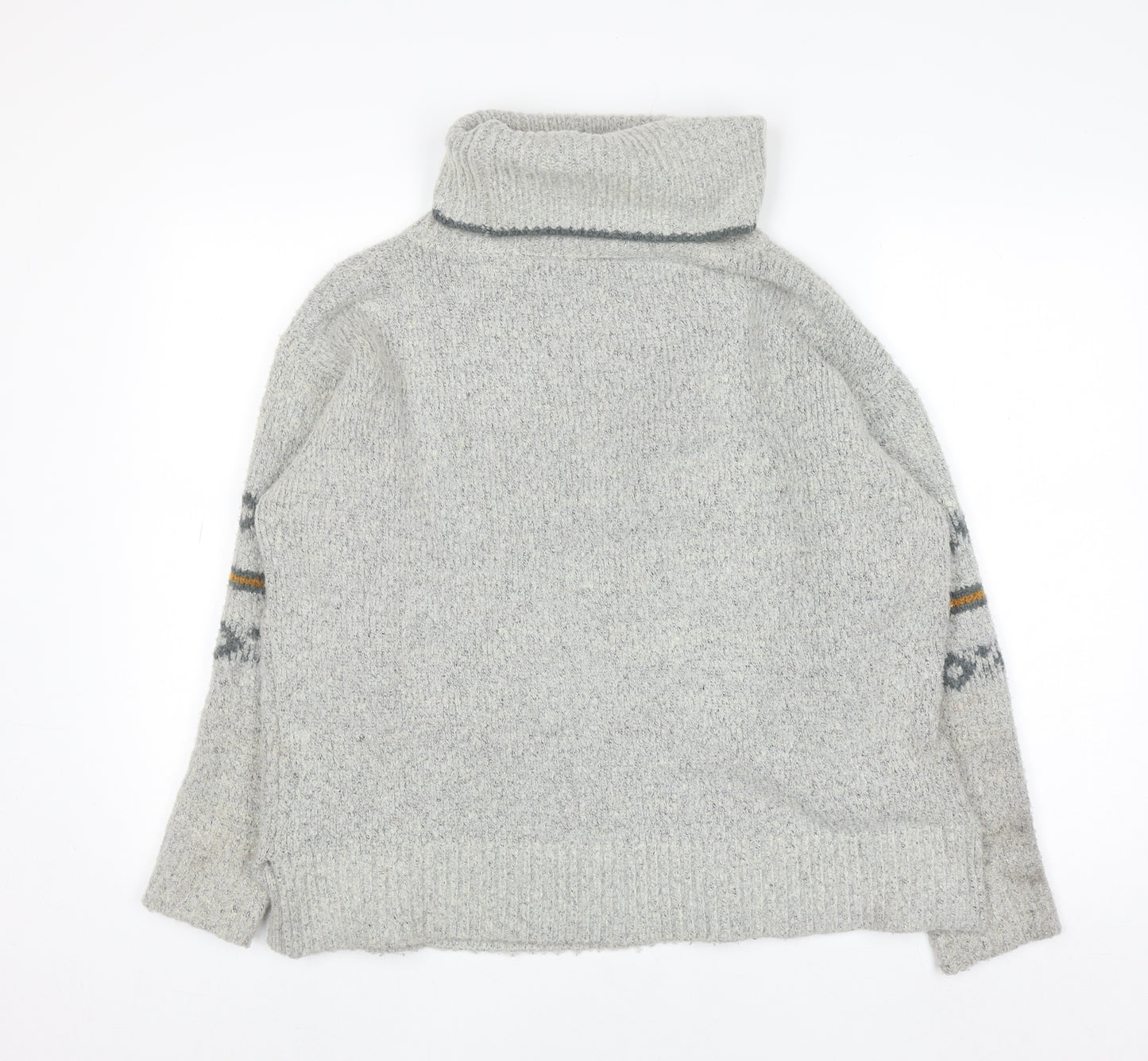 Weird Fish Unisex Grey Fair Isle Roll Neck Knit Jumper Size 10