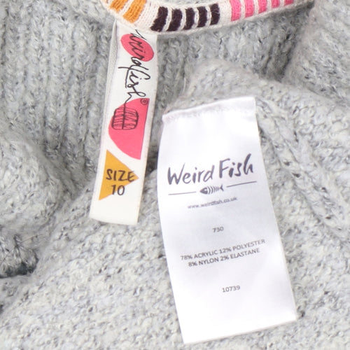 Weird Fish Unisex Grey Fair Isle Roll Neck Knit Jumper Size 10