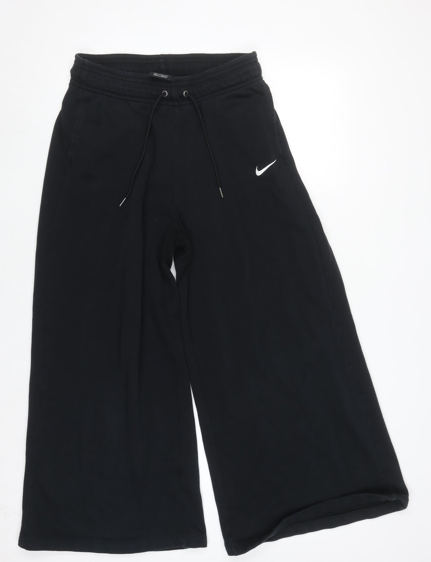 Nike Womens Black Wide-Leg Sweatpants M Cotton Blend Drawstring Activewear