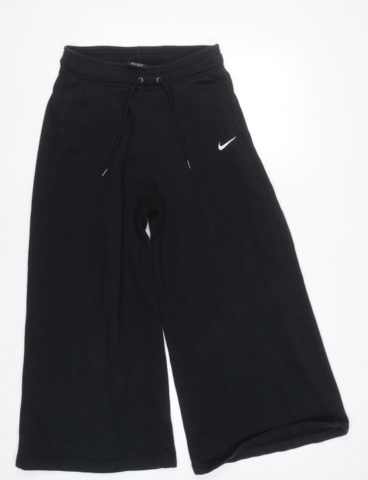 Nike Womens Black Wide-Leg Sweatpants M Cotton Blend Drawstring Activewear