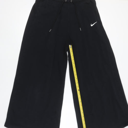 Nike Womens Black Wide-Leg Sweatpants M Cotton Blend Drawstring Activewear
