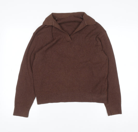 Uniqlo Women’s Brown Collared Long Sleeve Knit Jumper Size 6