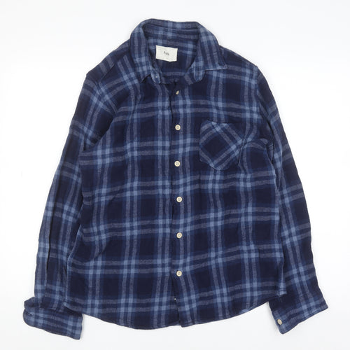 Folk Men's Blue Checked Cotton Button-Up Shirt Size L