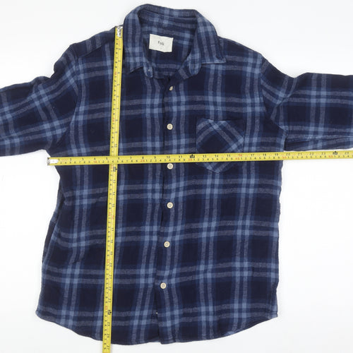 Folk Men's Blue Checked Cotton Button-Up Shirt Size L
