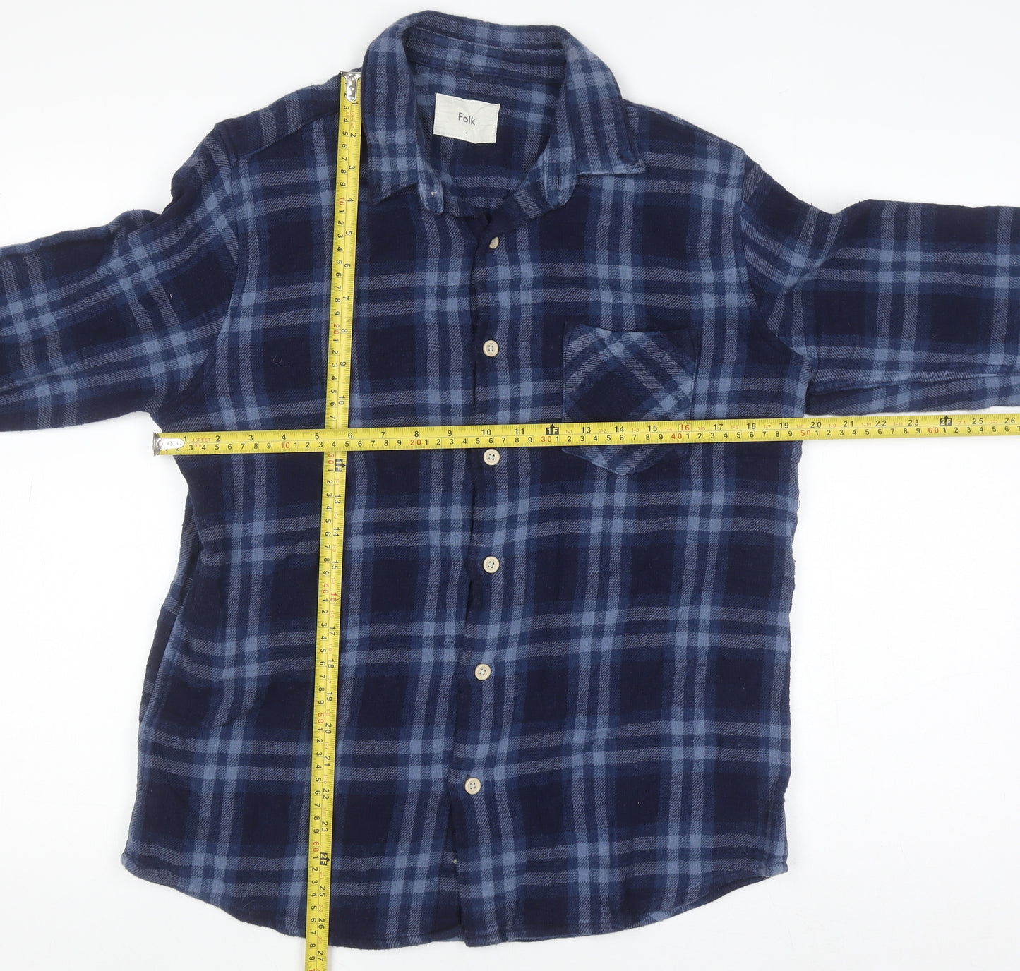 Folk Men's Blue Checked Cotton Button-Up Shirt Size L