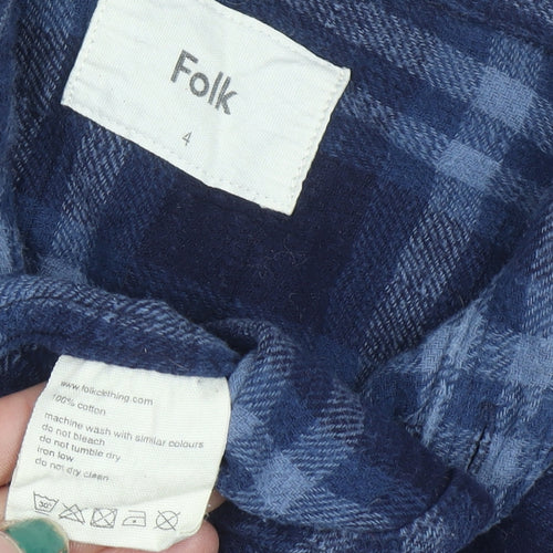 Folk Men's Blue Checked Cotton Button-Up Shirt Size L