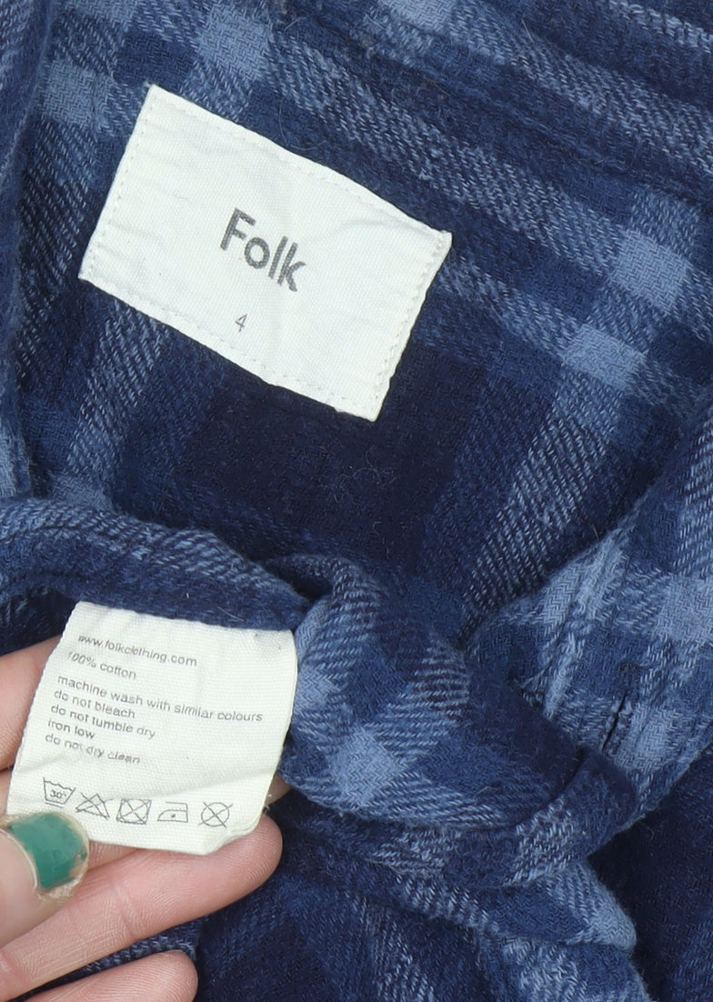 Folk Men's Blue Checked Cotton Button-Up Shirt Size L