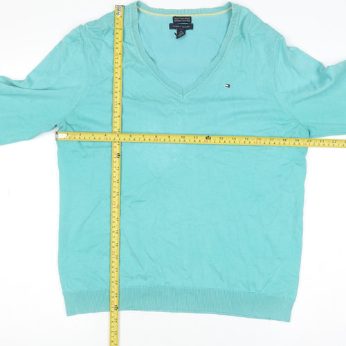 Tommy Hilfiger Women's Green V-Neck Cotton Blend Jumper XL