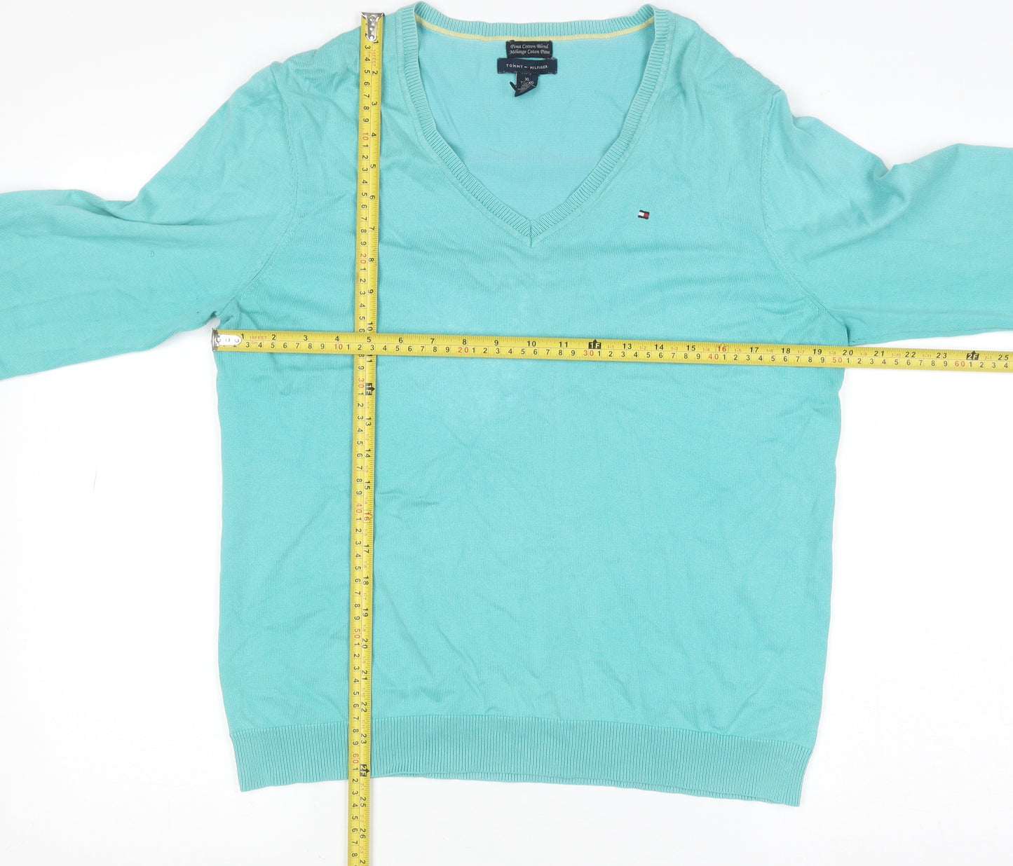 Tommy Hilfiger Women's Green V-Neck Cotton Blend Jumper XL