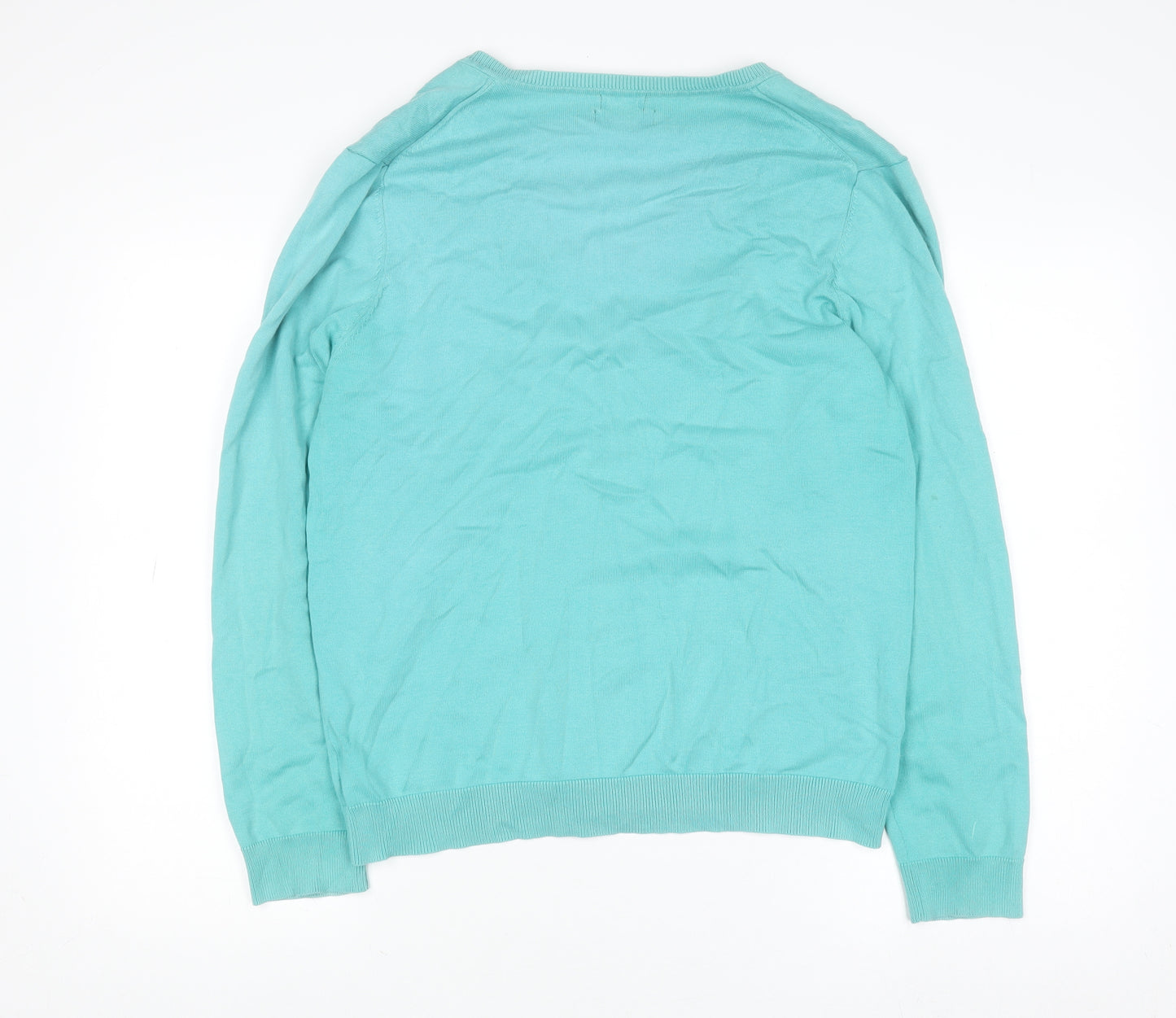 Tommy Hilfiger Women's Green V-Neck Cotton Blend Jumper XL