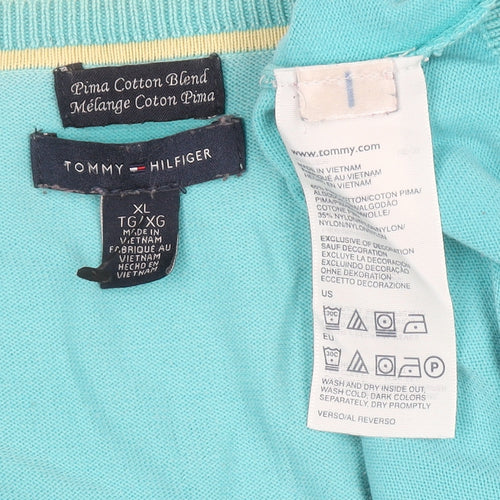 Tommy Hilfiger Women's Green V-Neck Cotton Blend Jumper XL