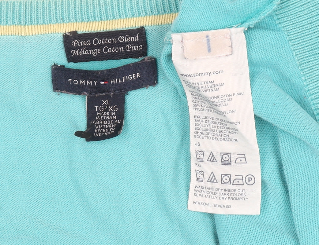 Tommy Hilfiger Women's Green V-Neck Cotton Blend Jumper XL