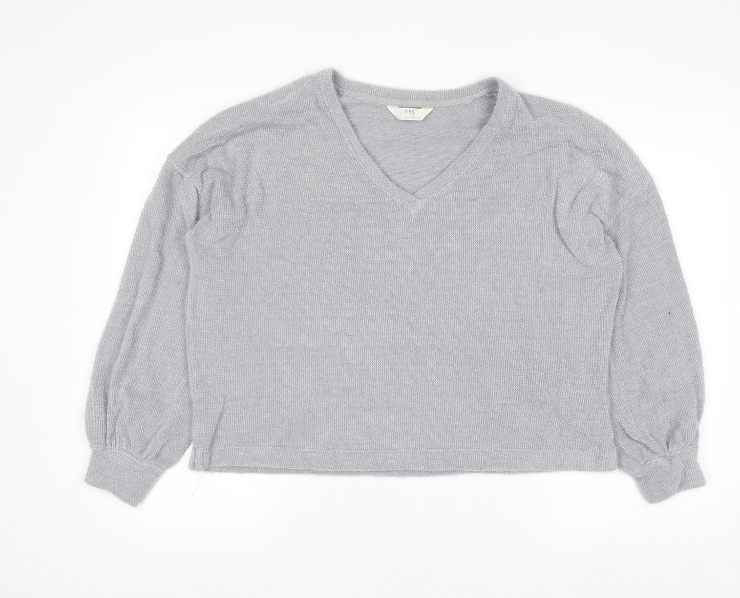 Marks and Spencer Womens Grey V-Neck Knit Pullover Jumper L