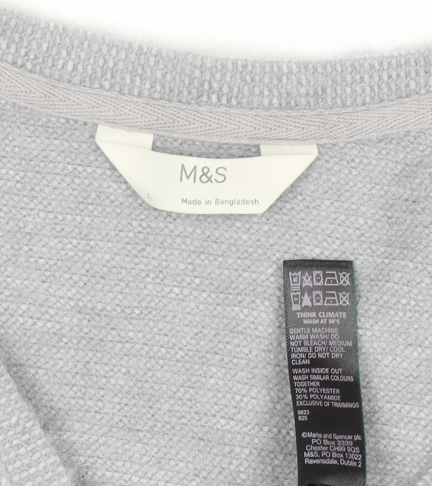 Marks and Spencer Womens Grey V-Neck Knit Pullover Jumper L