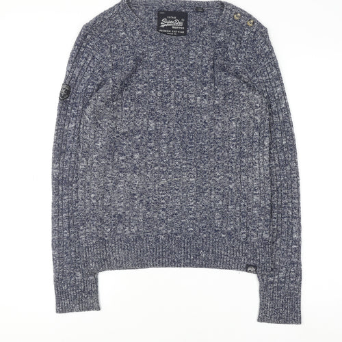 Superdry Women's Blue Cable-Knit Crew Neck Jumper Medium