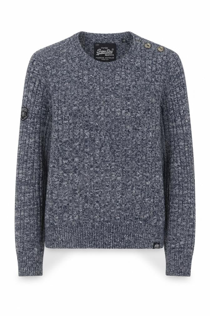 Front view of Superdry Women's Blue Cable-Knit Crew Neck Jumper Medium