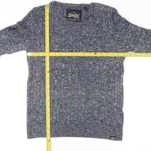 Superdry Women's Blue Cable-Knit Crew Neck Jumper Medium